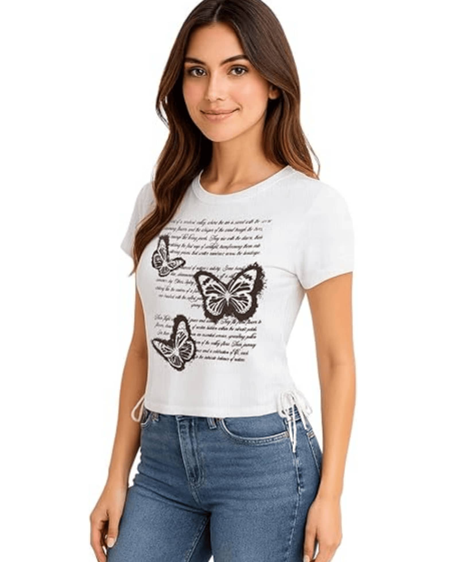 Butterflies Symbolizing Freedom, Transformation, And Harmony, With Soft Lettering Evoking Thoughts Of Hope And Beauty. Women's Fitted Casual Elegant T-Shirt For Everyday Wear - 白色 - 查看 1