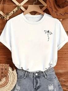 Dragonfly Representing Freedom, Hope And Transformation With A Minimalist Touch And Positive Energy. Modern Casual Women's T-Shirt For Everyday Wear, Comfortable And Versatile. - 白色 - 查看 1