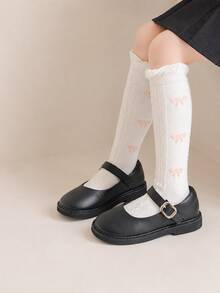 5 Pairs Toddler Girls Bowknot Hollow Design Mid-Calf Socks, Neutral Color Ruffle Design Breathable Comfortable Princess Style Long Socks, Suitable For Girls Daily Wear - Multicolor - View 3
