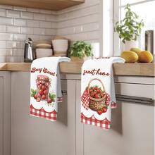2pcs Minimalist Daily Kitchen Strawberry Pattern Kitchen Towels, Soft Polyester Material Dish Cloths, Suitable For Kitchen Decor, Kitchen Cleaning, Holiday Party Decoration, Kitchen & Bathroom Essentials, Home Decor, Housewarming Gift - Multicolor - View 7