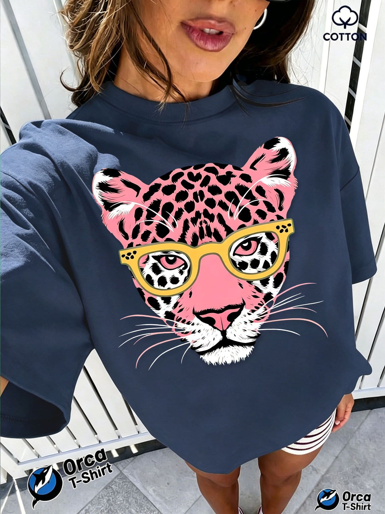 2026 New Women's Ocean Resort Style Short Sleeve T-Shirt, 100% Cotton Loose Fit, Colorful Tropical Fish And Starfish Decorative Print, Breathable And - 藏蓝色 - 查看 1