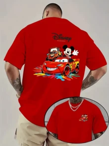 (Disney Licensed T Shirts)Disney PIXAR1 Cars Lightning McQueen & Mickey Mouse Crossover Graphic Tee Men's Oversized Crew Neck Short Sleeve T-Shirt, Casual Streetwear With Colorful Splatter McQueen & Mickey Print, Magical Racing Car Loose Fit Casual Top, Mens Clothes, Men, Ropa De Hombre, Summer Clothes, Men Shirts, Graphic Tees, Disney Outfits Men, Graphic Tees, Camisetas Para Hombre, Camisas Para Hombre, Summer Outfits For Men, Father's Day Gift, Perfect Gift For Family And Friends, Which Are Necessary For Birthday Parties, Disney Shirts, Mens Clothes, Summer Clothes, Officially Licensed Disney T-Shirts, Disney Men's And Women's Spring/Summer Fashion Casual Short-Sleeve T-Shirts, Disney Top - Đỏ - Xem 1