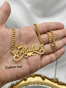1pc Personalized Gold Name Necklace, Fashionable Stainless Steel Necklace With Crown & Heart Diamond Pendant, Unique Jewelry Gift Suitable For Summer, Vintage, Luxury, Casual, Minimalist Occasions, Ideal For Graduation, Wedding, Valentine's Day - Crown - View 2