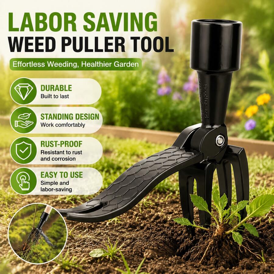 4-Prong Heavy Duty Manual Weeder - Labor-Saving Rust-Proof Aluminum Weeding Tool, Efficient Manual Puller Suitable For Gardening And Yard Maintenance