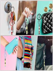 30pcs Beaded Keychain DIY Keyring Handmade Decorative Accessories, Beautiful Cute Beaded Keychain Bulk For Keychain Making Blank Beaded Keychain Craft Keychain DIY Holiday Gift Flat Lobster Clasp And Ring - DIY Craft Pack, Suitable For Backpacks - Figure 8 Keychain - View 5
