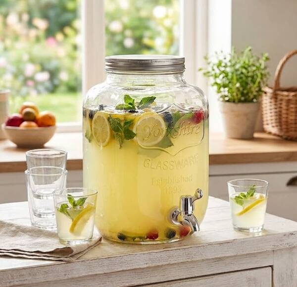 BLOOM STORE - Tarro Dispensador Kate con Grifo – Dispensador de Bebidas Transparente para Agua y Zumo – Disponible en 4L, 5L y 8L – Ideal para Fiestas y Hogar.