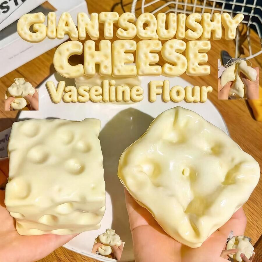 Neuer mit Kunststoff gefüllter Käsewürfel/mit Mehl gefülltes langsam zurückfedern Käse Quetschspielzeug, weiches und langsam zurückfedern Stressabbau Fidget Spielzeug, ideales Geschenk für Büro, Schule, Geburtstag, Feiertage und Familienzusammenkünfte
