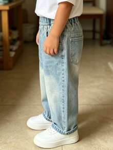 Young Boy Loose Comfortable Pocket Straight Leg Denim Pants Suitable For Daily School Casual Outdoor Wear - Baby Blue - View 3