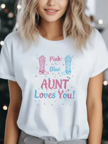 Pink And Blue Boots Symbolize The Affection And Joy Of A Loving Aunt, Surrounded By Hearts That Represent Tenderness And Family Unity-Perfect For Expressing Affection. A Comfortable And Modern Casual Women's T-Shirt. - 白色 - 查看 1