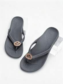 Unisex Flip Flops With Arch Support, Solid Color Beach/Home Slippers, Suitable For Spring, Summer, Autumn - Navy Blue - M Shoe Pattern - View 17
