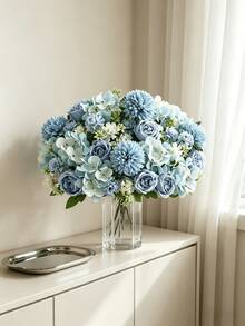 4/1pc Artificial Peony Hydrangea Chrysanthemum Bouquet - Perfect For Weddings, Engagements And Home Decor | Spring Tabletop Decor, Valentine's Day, Birthday Gift, Graduation Gift, Autumn Decoration, Christmas - Blue - View 8