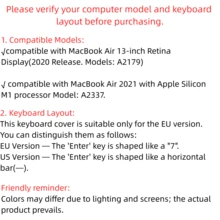 1件時尚西班牙語矽膠鍵盤保護膜,適用於 MacBook Air 13 吋(型號:A2337 M1 與 A2179),2022、2021 與 2020 年上市,配備 Touch ID,完美貼合按鍵,防刮、可水洗且易於清潔 - 查看 8