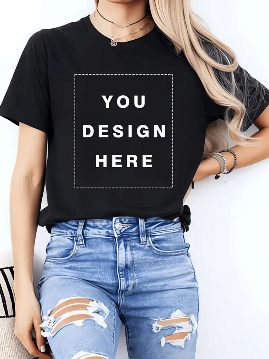 1 Customizable Women's Casual T-Shirt, 180g Pure Cotton, Modern, Round Neck And Short Sleeve, Casual And Simple, Customizable To Your Liking, Suitable For Team Uniforms, Weddings, Parties And Corporate Events, A Perfect Gift For All Seasons. - 黑色 - 查看 1