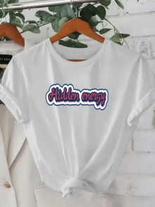 Inspirational Phrase "Hidden Energy" Symbolizing Inner Strength, Confidence, And Motivation To Stand Out With A Positive Attitude Every Day. Modern, Casual, And Comfortable Women's T-Shirt. - 白色 - 查看 8