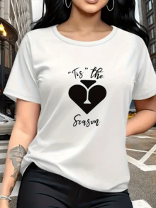 Corazón grande en tono oscuro que simboliza amor profundo y alegría en tiempos festivos irradiando calidez y energía positiva camiseta de mujer con mensaje inspirador ideal para uso diario - Blanco - Ver 6