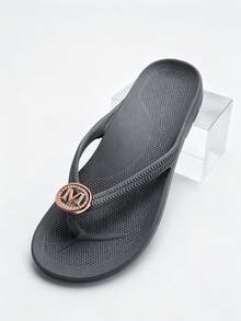 Unisex Flip Flops With Arch Support, Solid Color Beach/Home Slippers, Suitable For Spring, Summer, Autumn - Navy Blue - M Shoe Pattern - View 9