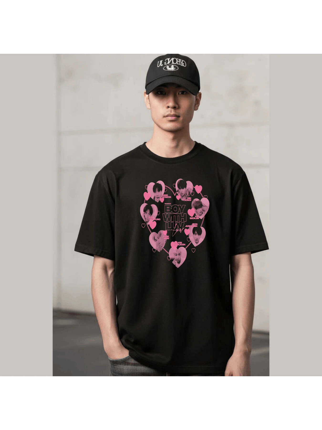 Men's T-Shirt, Short Sleeve, K-POP Band Members - Black - View 1