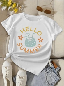 Tropical Cup With A Refreshing Drink, Orange Flowers, And A Cheerful Message That Evokes The Spirit Of A Sunny And Fun Summer. Casual Women's T-Shirt Ideal For Warm Days And Relaxing Moments - 白色 - 查看 6