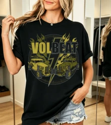 100% Cotton Volbeat Rock Band Retro Printed T-Shirt - Black - View 6