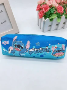 Disney 1个迪士尼史迪奇卡通帆布文具袋，大容量拉链铅笔盒，外观精美，便携文具袋 - 卡通文具袋 - 查看 2