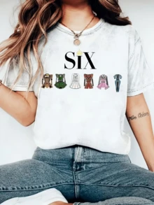 Crowns And Colorful Dresses Symbolize Feminine Strength And Elegance With Six Outfits That Evoke Power, History, And Unity. A Comfortable And Attractive Modern Casual Women's T-Shirt For Everyday Wear. - 白色 - 查看 1