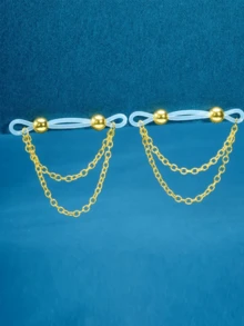 1 par de joyas corporales sin perforación, anillos falsos para pezones, cadena de pezones con clip para mujeres - Plateado - Ver 6