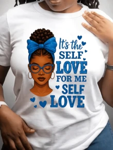 A Vibrant Illustration Of A Woman With A Blue Ribbon Symbolizing Confidence, Self-Love, And Inner Strength, Accompanied By Hearts That Convey Positive Energy And Self-Acceptance. A Modern, Comfortable, Casual Women's T-Shirt, Ideal For Everyday Wear. - 白色 - 查看 1