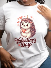 Hedgehog With A Golden Horn Holding A Heart Surrounded By Pink Flowers And Small Hearts Expressing Tenderness And Love To Celebrate Special Moments. Women's Casual Short-Sleeved T-Shirt, Comfortable For Everyday Wear. - 白色 - 查看 6