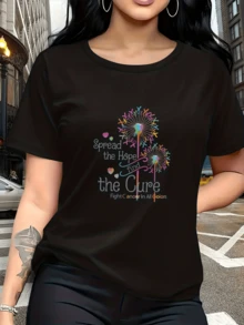 A Multicolored Dandelion Formed By Ribbons Of Hope Symbolizes Unity And The Fight Against Cancer, Conveying Strength, Optimism, And Love. A Comfortable, Modern, Casual Women's T-Shirt. - Black - View 6