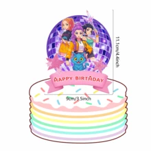 1 pieza Tarjeta de inserción de decoración de huevo del nuevo grupo de chicas 2026 para decoración de postre de fiesta de cumpleaños, adecuada para decoración de fiesta de cumpleaños. Decoración de fiesta temática K-POP - Multicolor - Ver 1