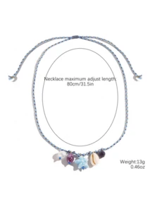 2pcs Summer Ocean Style Shell & Starfish Ceramic Pendant Necklace, Bohemian Vacation Necklace - Multicolor - View 4