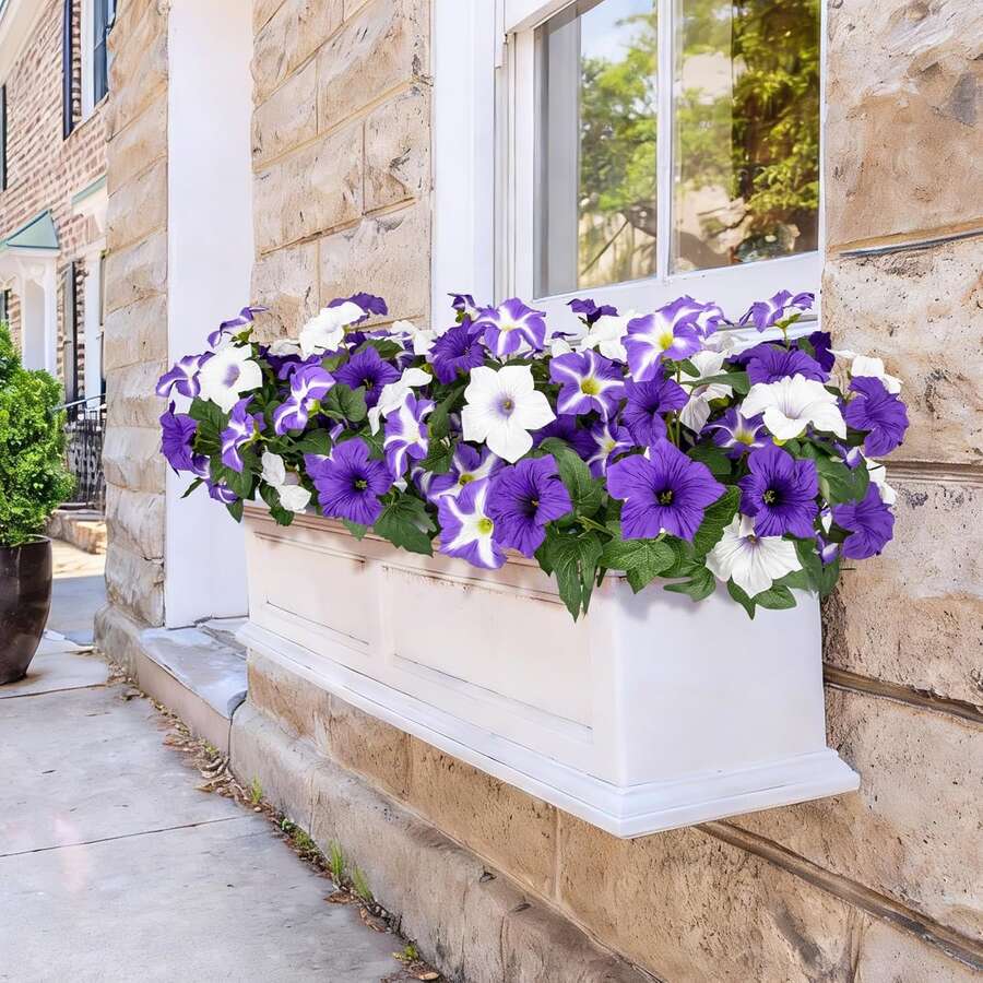 Artificial Purple-White Gerbera Daisy Decor, Artificial Flowers For Outdoors, Realistic Fake Flowers Petunias UV Resistant Silk Morning Glory Faux Plants For Outdoor Planters Balcony Yard Window Box Porch Garden Home Outside Decor - Multicolor - View 1