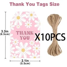 3.3" X 2.1" Daisy Thank You Tags With Strings, Gift Tags For Teacher's Day, Baby Shower, Wedding, Birthday, Pink Paper Tags - View 10