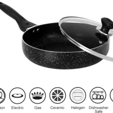 Marble Non Stick Fry Pan With Lid Induction Pan With Handles Premium Quality Cooking Pan Compatible With Gas & Electric Hob Easy Clean Cookware Sturdy - View 2