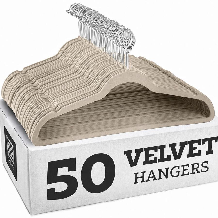 1pc Premium Velvet Hanger, Non-Slip Delicate Velvet Hanger, Durable Hanger Suitable For Coats And Suits. Seamless Design, Curved To Protect Shoulders, Prevent Deformation And Protect Clothes, Stackable For Tidy Cabinet Storage, Resistant To Damage And Pulling, Strong Load-Bearing Capacity. Suitable For Household And Gatherings, For Men And Women. Random Color. - Beige - View 1