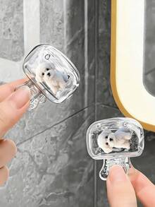 Cute Poodle Puppy Pattern Portable Toothbrush Holder Set, Suitable For Home And Travel Use. Adorable Travel Toothbrush Holder, Travel Essential, Cute Design, Fashionable Storage, Durable Protection, Toothbrush Case, Household, Oral Care Accessory. - Multicolor - View 3