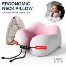 Portable U-Shaped Travel Neck Pillow – Double Hump Ergonomic Inflatable & Press-To-Inflate For Airplane, Car, Or Travel - Pink - View 2