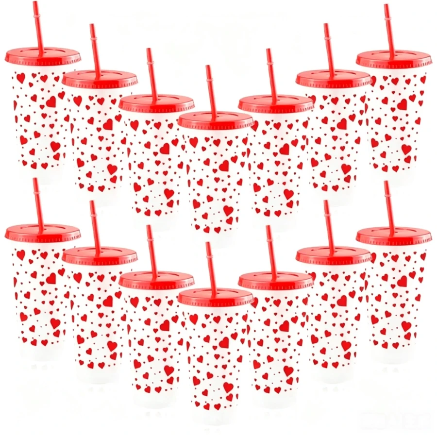1 unidade/5 unidades/10 unidades, Copo de plástico em formato de coração com grande capacidade de 710 ml (24 oz), copo de café/copo de suco para o verão, adequado para encontros, casamentos, festas e feriados, presente ideal para feriados, família e amigos. - Multicolorido - Ver 1