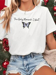 Lavender Butterfly With Outstretched Wings Symbolizing Freedom, Transformation, And Inspiring Inner Beauty. Women's Casual, Modern, And Comfortable T-Shirt For Everyday Wear. - White - View 1