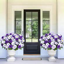Artificial Purple-White Gerbera Daisy Decor, Artificial Flowers For Outdoors, Realistic Fake Flowers Petunias UV Resistant Silk Morning Glory Faux Plants For Outdoor Planters Balcony Yard Window Box Porch Garden Home Outside Decor - Multicolor - View 4