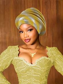 1pc Metallic Color Headscarf, African Style Pleated Headwrap, Pre-Tied Headpiece For Women, Multi-Color Options - A - View 15