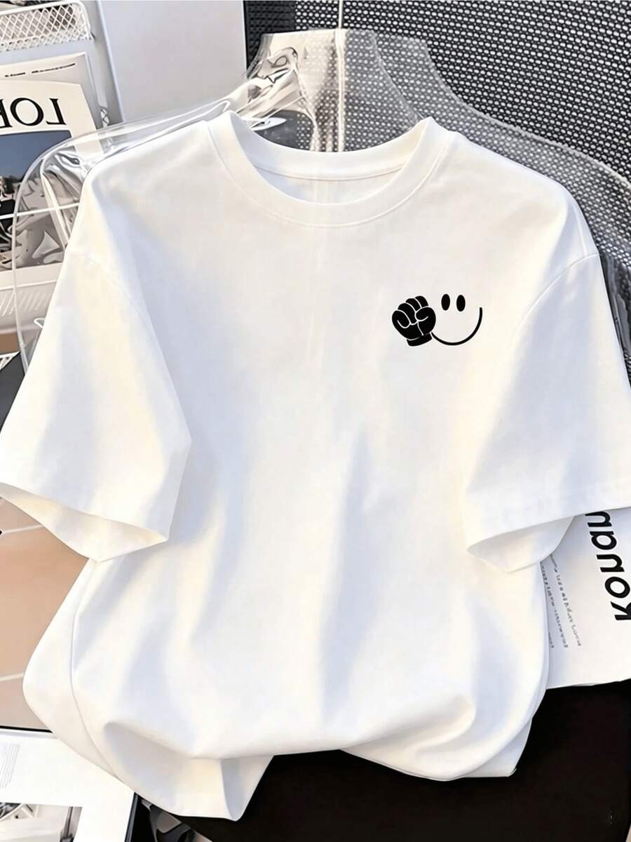 A Face Accompanied By A Raised Fist Represents Inner Strength And The Joy Of Overcoming Any Challenge With Optimism. A Modern, Comfortable, Casual Women's T-Shirt For Everyday Wear. - 白色 - 查看 1