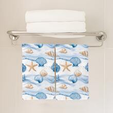2pcs Summer Blue Ocean Shell Pattern Kitchen Towels, Soft Polyester Material Dish Cloths, Suitable For Kitchen Decor, Cleaning, Holiday Party Decoration, Kitchen & Bathroom Essentials, Home Decor, Housewarming Gift - Multicolor - View 8