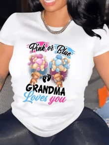 Pink And Blue Balloons With Adorable Teddy Bears Celebrate A Grandmother's Love For Her Grandson, Representing Tenderness, Family Unity, And Joy. Casual, Comfortable, And Modern Women's T-Shirt - 白色 - 查看 1
