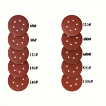 30pcs 150mm/6inch 6-Hole Hook & Loop Sanding Discs, Random Assorted Grits 60/80/100/120/150/180/240/320/400/600 For Orbital Sander - Red - View 4