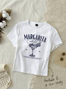 Margarita Glass With A Lime Wedge That Evokes Freshness, Joy And The Relaxed Spirit Of A Coastal Sunset, Perfect For Conveying Summer Energy And Casual Style; Comfortable And Modern White Women's T-Shirt - 白色 - 查看 8