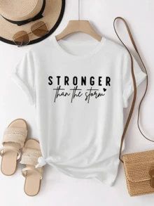 Motivational Phrase Expressing Strength And Overcoming Difficulties, Conveying Positive Energy And Self-Confidence. Casual White Women's T-Shirt With An Inspiring And Stylish Message For Everyday Wear. - 白色 - 查看 6