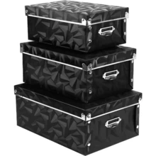Decorative Storage Box With Lids,Set Of 3 Waterproof Foldable Plastic Box Multiple Sizes For Socks/Office(White) - Hitam-c - View 4