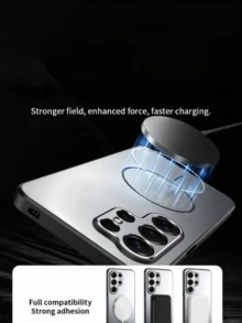 奢華超薄磨砂硬殼手機保護套，強磁吸附，適用 Galaxy S26/S25Edge/S24Fe/S23/22 Ultra Plus A26 A36 A37 A53 A54 A55 A56 A57，支援無線充電，相機鏡頭保護蓋 - 黑色 - 查看 7