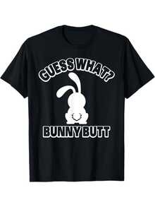 1 Men's Easter Bunny Print T-Shirt, 100% Cotton, Crew Neck, Slightly Stretchy, Mature Style, Regular Fit, All-Season Knit Fabric - Black - 黑色 - 查看 6